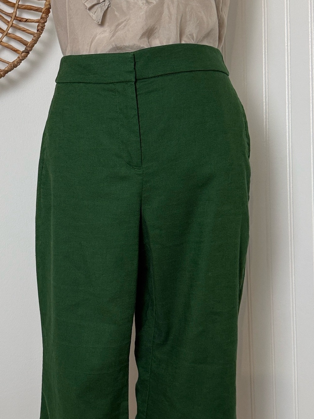 J. Crew Green, linen and cotton blend pants